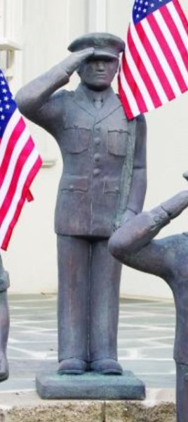 Patriotic Flag Holder Statue - Army Service Man Saluting with Flag